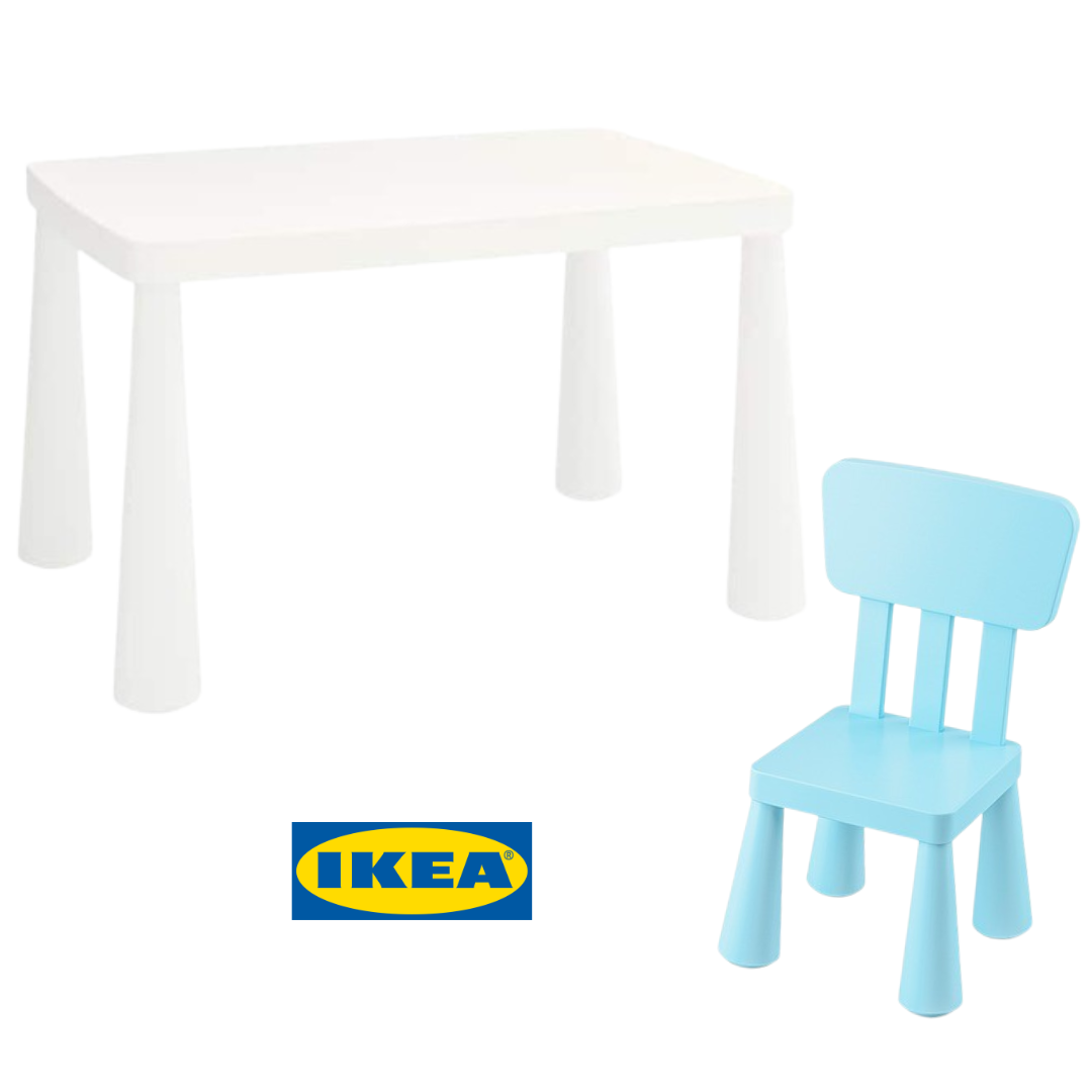 Набір! Дитячий стіл IKEA MAMMUT + стілець IKEA MAMMUT 2 предмети Біло-блакитний