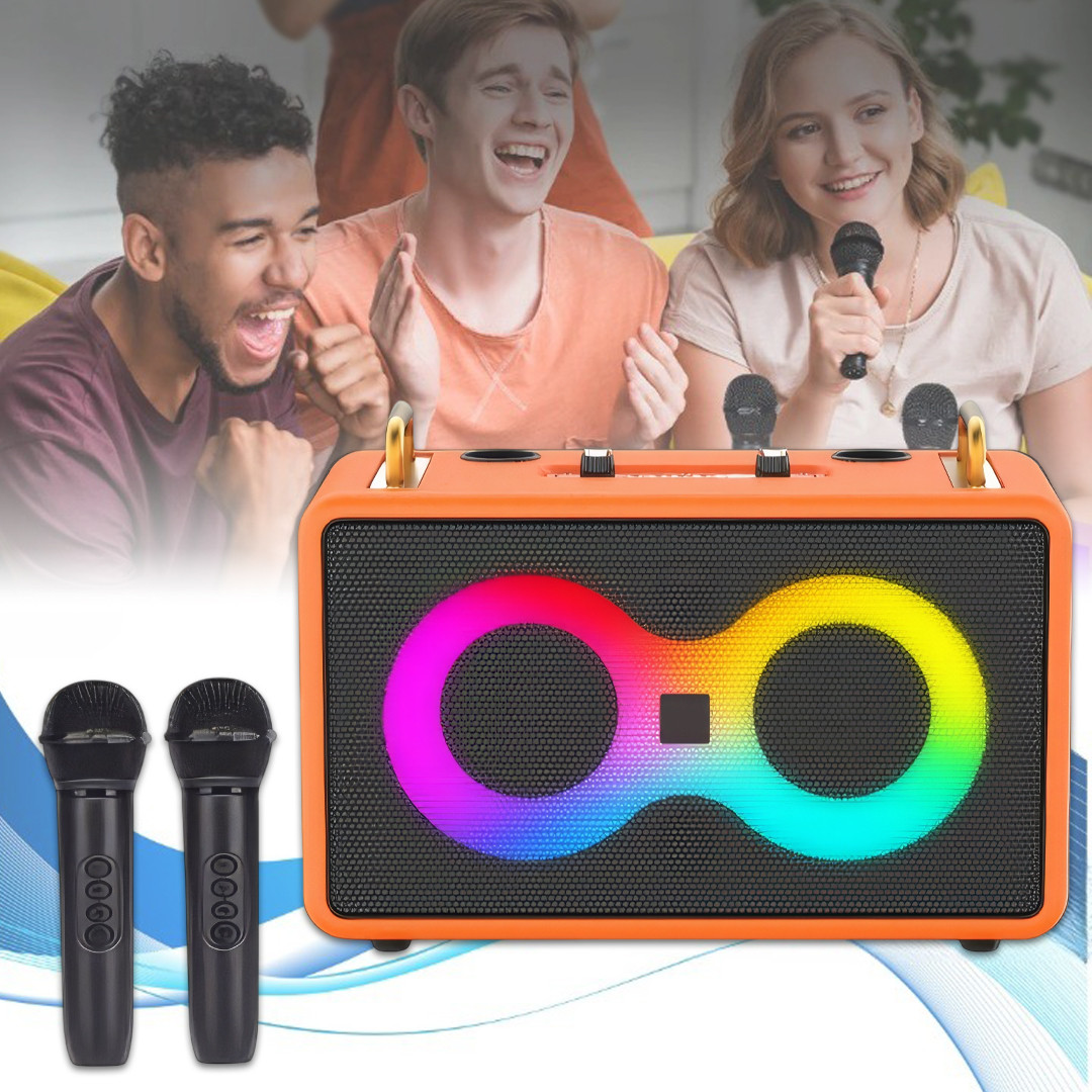 Музична колонка з двома бездротовими мікрофонами SP-240924-2 RGB Bluetooth, фото 1