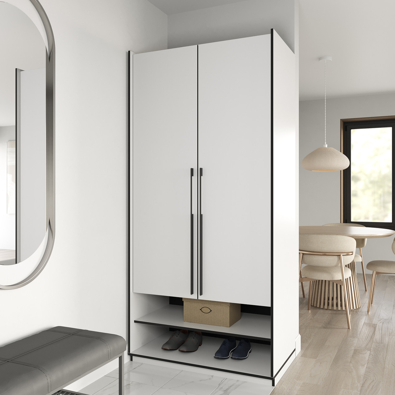 Шафа Sanro RAMO на 2 дверки з полицями 1001x2100x570 мм Білий (R0003), фото 1