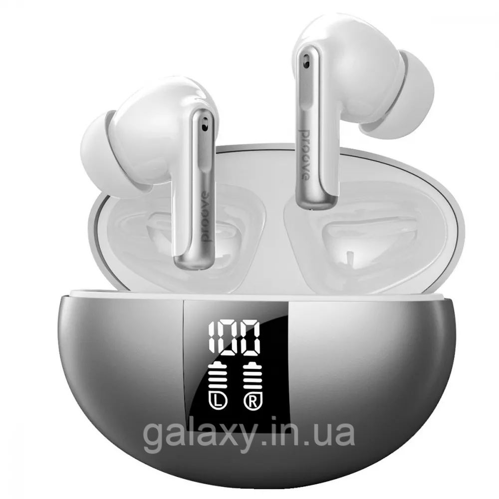 Навушники Proove бездротові Bluetooth 5.3 гарнітура з шумозаглушенням ANC Thunder Buds TWS Silver, фото 1
