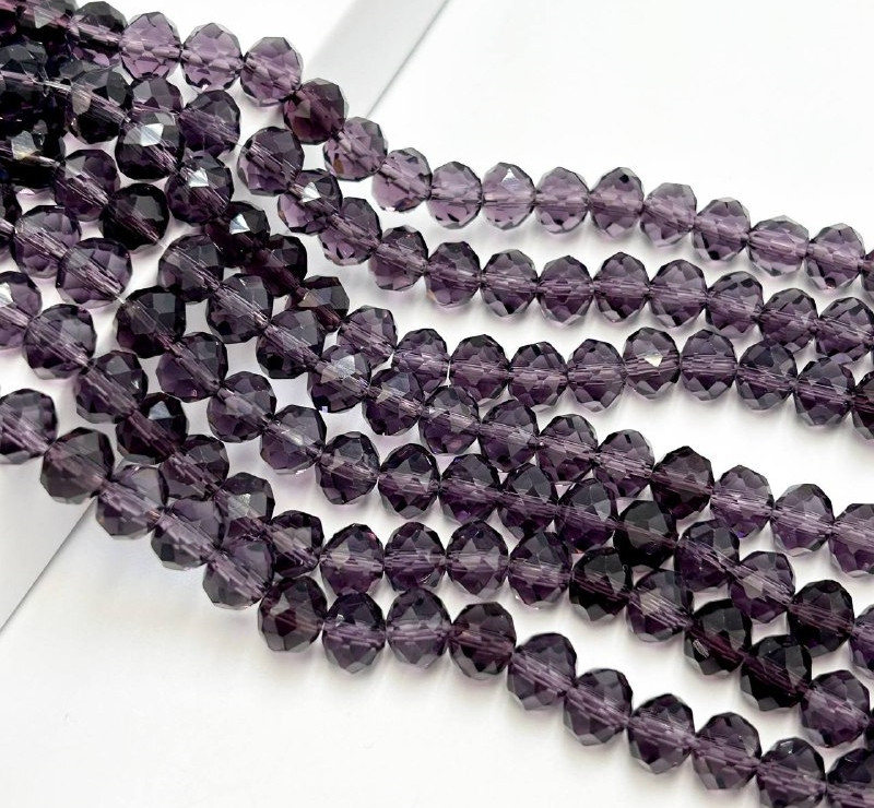 Намистини рондель / 8*6 мм / Кількість: 65-70 шт / Фіолетовий / Прозорий №27, фото 1