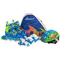 Роликові ковзани розсувні дитячі із захистом і шоломом у комплекті JINGFENG Pro розмір S (PL, пластик, метал,