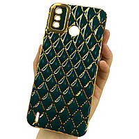 Чохол для Tecno Spark 6 Go (KE5) силіконовий зелений із золотим дизайном