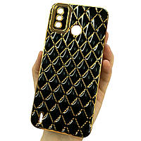 Чохол для Tecno Spark 6 Go (KE5) силіконовий чорний із золотим дизайном