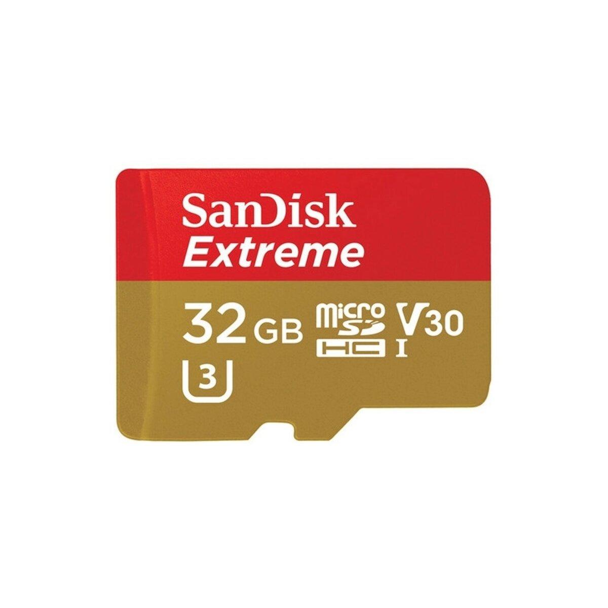 Карта пам'яті microSDHC (UHS-1 U3) SanDisk Extreme Action A1 32Gb class 10 V30 (R100MB/s, 667x) (adapter SD) (SDSQXAF-032G-GN6MA)