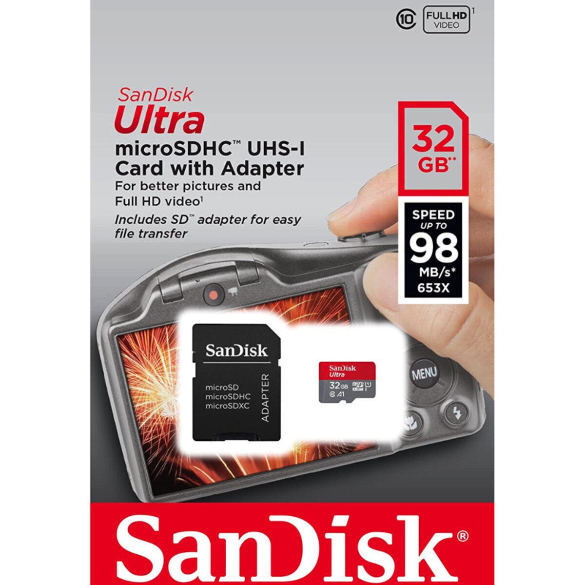 MicroSDHC (UHS-1) SanDisk Ultra 32Gb class 10 A1 (120Mb/s) (adapter SD) Imaging Packaging (SDSQUA4-032G-GN6IA)