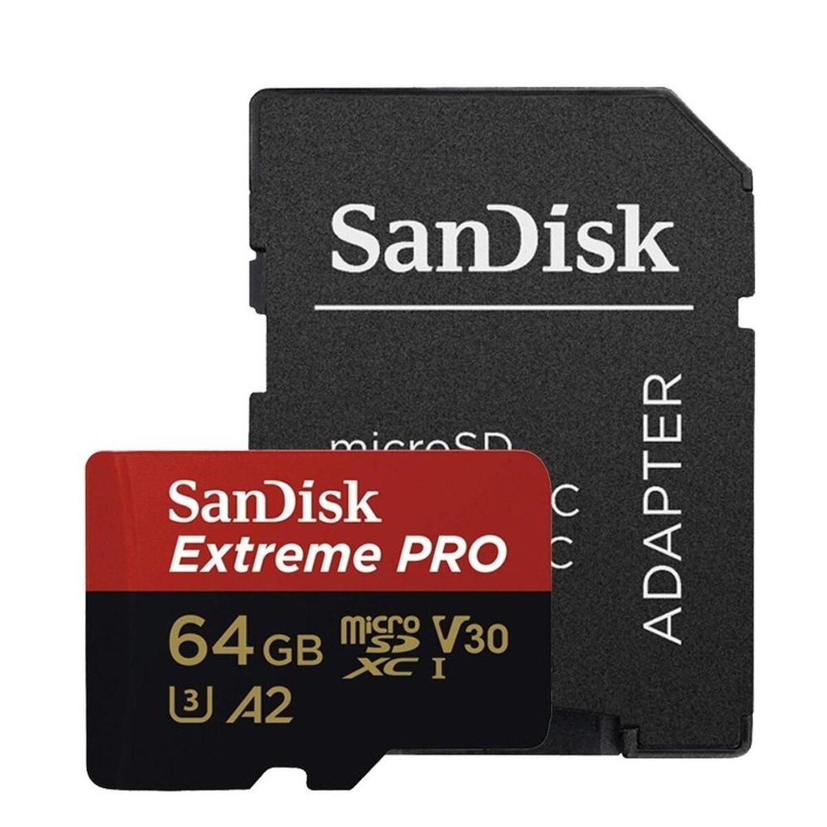 Карта пам'яті microSDXC (UHS-1 U3) SanDisk Extreme Pro A2 64Gb class 10 V30 (R200MB/s,W90MB/s) (adapter) (SDSQXCU-064G-GN6MA)