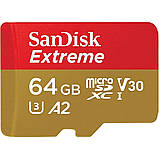 Карта пам'яті microSDXC (UHS-1 U3) SanDisk Extreme A2 64Gb class 10 V30 (R170MB/s,W80MB/s) (adapter SD) (SDSQXAH-064G-GN6MA), фото 3