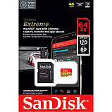 MicroSDXC (UHS-1 U3) SanDisk Extreme For Action Cams and Drones A2 64Gb class 10 V30 (R170MB/s,W80MB/s) (adapter), фото 5