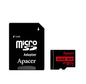 Карта пам'яті microSDXC (UHS-1) Apacer 64Gb class 10 V10 A1 R100MB/s (adapter SD) (AP64GMCSX10UB-R)