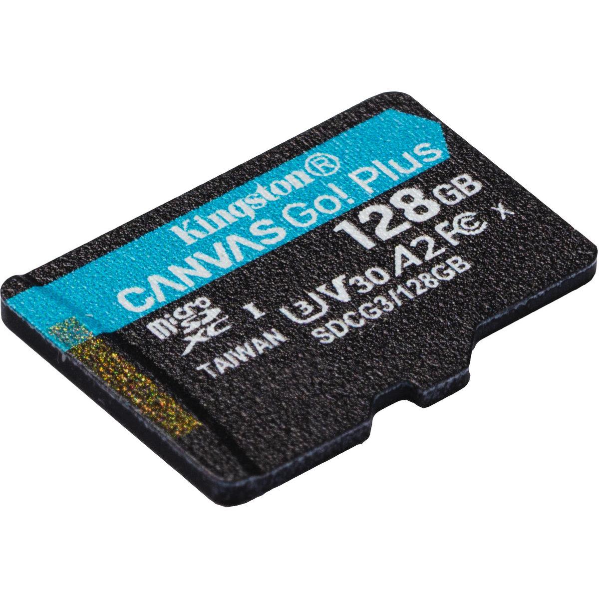 MicroSDXC (UHS-1 U3) Kingston Canvas Go Plus 128Gb class 10 A2 V30 (R170MB/s, W90MB/s) (SDCG3/128GBSP)