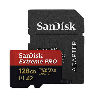 Карта пам'яті microSDXC (UHS-1 U3) SanDisk Extreme Pro A2 128Gb class 10 V30 (R200MB/s,W90MB/s) (adapter) (SDSQXCD-128G-GN6MA)