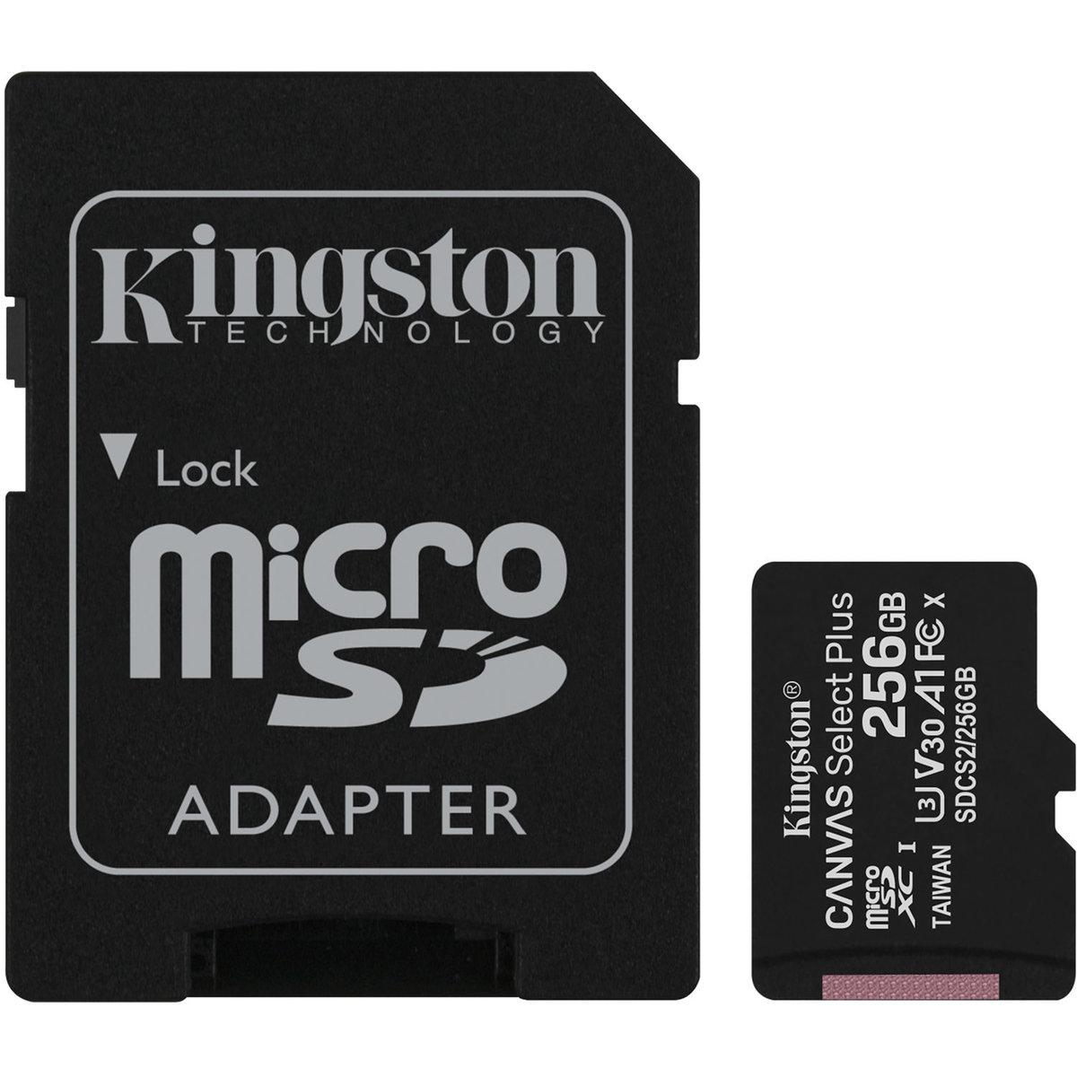 MicroSDXC (UHS-1) Kingston Canvas Select Plus 256Gb class 10 А1 (R-100MB/s) (adapter SD) (SDCS2/256GB)