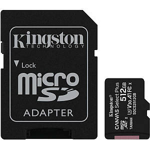 MicroSDXC (UHS-1) Kingston Canvas Select Plus 512Gb class 10 А1 (R-100MB/s) (adapter SD) (SDCS2/512GB)