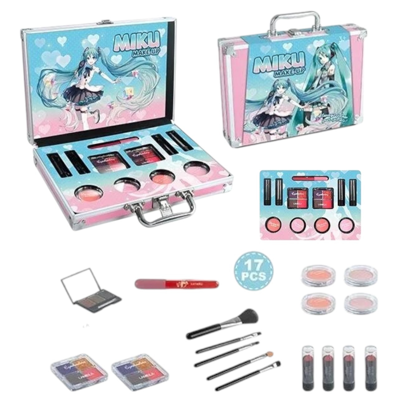 Набір дитячої косметики (тіні, помади, контуринг, рум'яна, пензлі, валізи) FT 2041