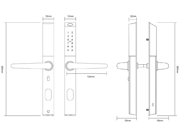 Размеры умного биометрического замок SEVEN LOCK SL-7763BF black