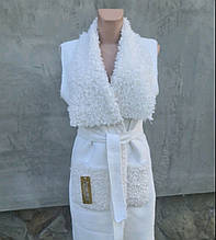 Жилетка біла жіноча з штучного хутра та замші 44 розмір