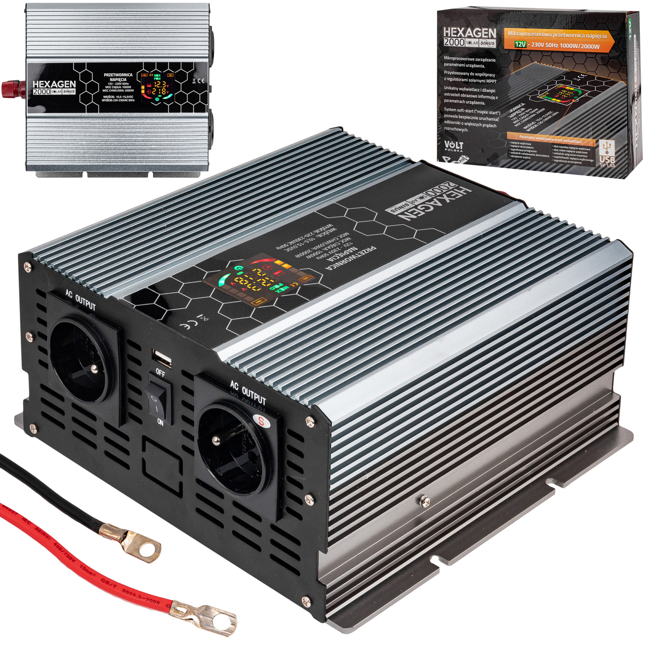 Перетворювач напруги HEX SINUS SOLAR 1000/2000Вт 12/230В VOLT POLSKA