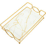 Мармуровий піднос. Органайзер для косметики у ванній кімнаті. Підставка для парфумерії під мармур 21*32 см Білий, фото 5