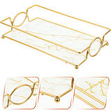 Мармуровий піднос. Органайзер для косметики у ванній кімнаті. Підставка для парфумерії під мармур 21*32 см Білий, фото 6