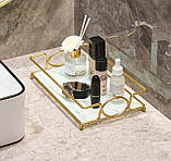 Мармуровий піднос. Органайзер для косметики у ванній кімнаті. Підставка для парфумерії під мармур 21*32 см Білий, фото 3