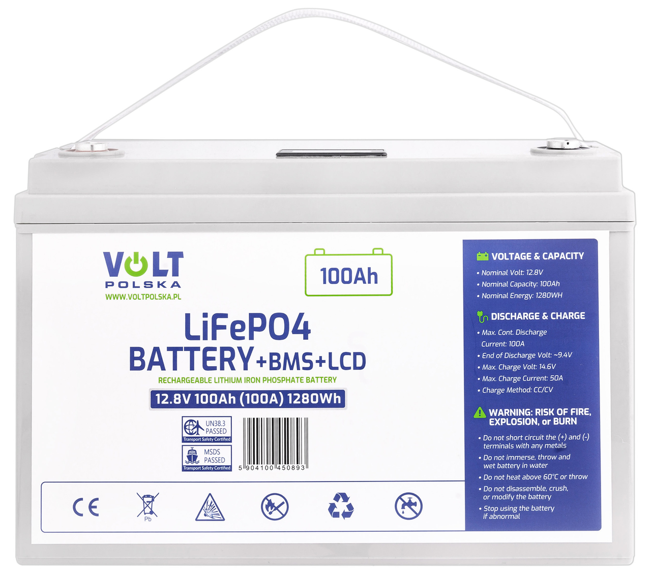 Акумулятор LiFePo4 100Аг 100А 12В BMS з індикатором VOLT POLSKA