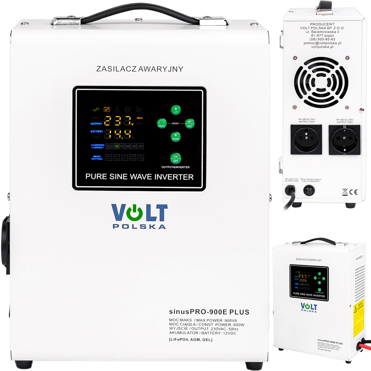 Аварійний перетворювач інвертор SINUSPRO-900E PLUS (12В/230В/900Вт) VOLT POLSKA