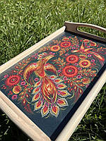 Столик-таця для сніданків із дерева, з розкладними ніжками, ручний розпис "Жар-птиця"