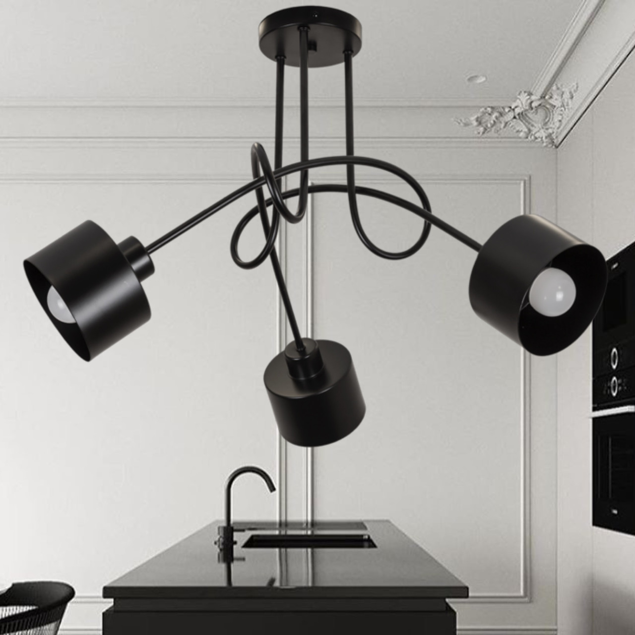 Стельова люсттра з 3 плафонами в стилі лофт "Loft Trio Light" (52-9904-3 BK)