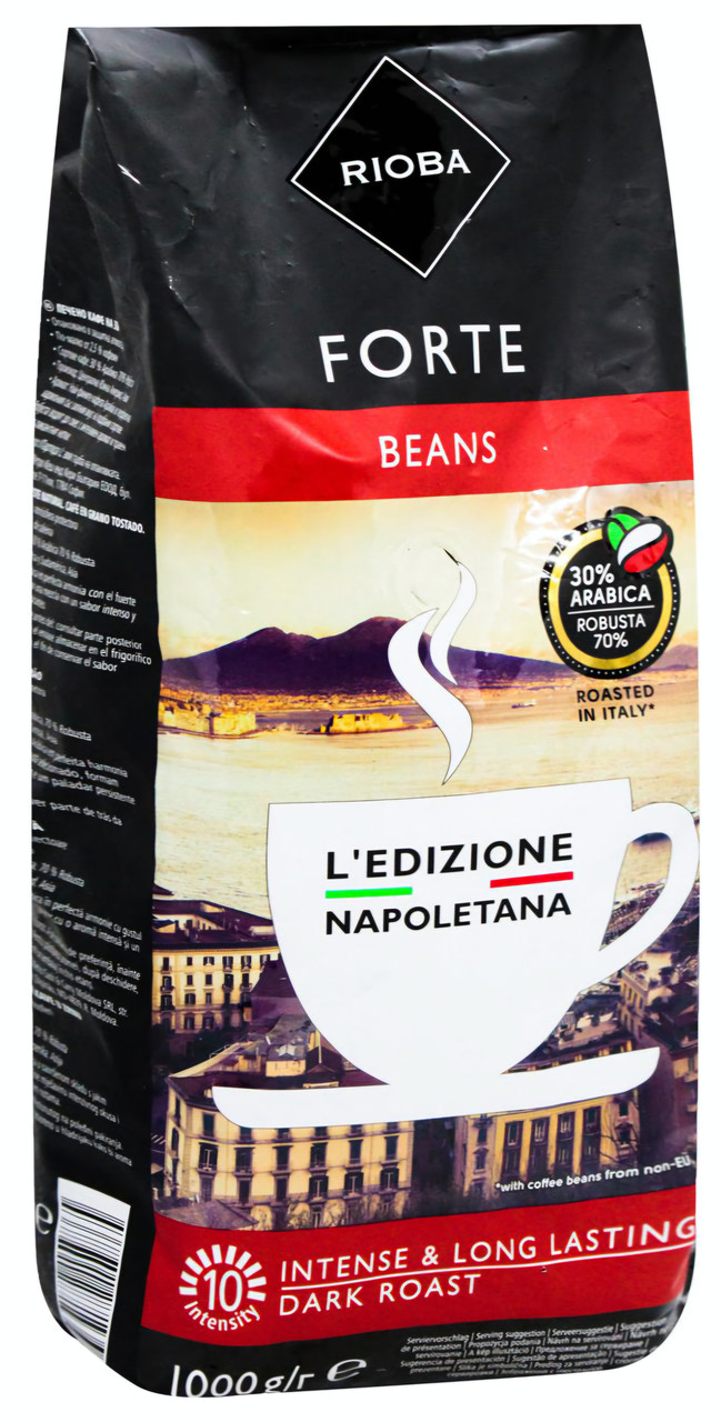 ОРИГІНАЛ! Кава в зернах Rioba FORTE BEANS 1кг, 30/70, насичена міцна кава темного обсмажування, Італія