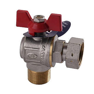 Кран шаровый угловой SOLOMON 3/4″ с накидной гайкой НВ латунный усиленный PN40 «бабочка»