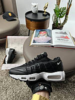 Жіночі кросівки шкіряні текстиль Nike Air Max 95 Black White, кеди жіночі Найк чорні. Жіноче взуття