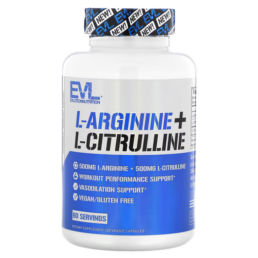 Л-Аргінін і Л-Цитрулін 250 мг/250 мг/Evlution Nutrition L-Arginine + L-Citrulline, 120 Veggie Capsules