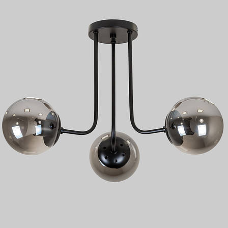 Стельова чорна люстра з 3 графітовими плафонами-кулями "Triple Glow "(52-9908-3 BK+BK), фото 1
