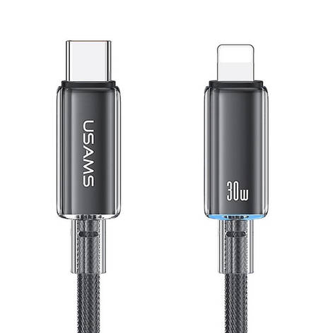 Кабель USAMS US-SJ659 Type-C To Lightning PD Fast Charging Transparent Data Cable With Light-Cloud Series 1.2M Black, фото 1