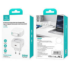 МЗП USAMS US-CC202 PD35W Dual 2C Output GaN Fast Charger With Type-C Magnetic Retractable Cable Module (EU) White, фото 3