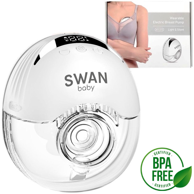 Молоковідсмоктувач електричний потужний тихий Swan Smart Lacto X2 210мл з ефектом масажу портативний білий