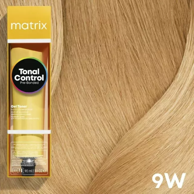9W (дуже світлий блонд теплий) Гелевий тонер для волосся без аміаку Matrix Tonal Control Pre-Bonded Фото відтінку