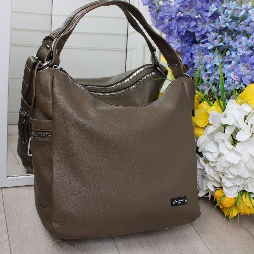 Жіноча сумка-мешок велика модна красива капучино екошкіра, фото 1