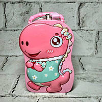 Скарбничка для грошей дитяча для дівчинки Динозавр металева із замочком 16,5х10,5х7 см Рожева N-1342-3