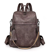 Рюкзак сумка женский городской, кожаный. Серый