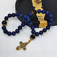 Чотки на 30 намистин з синього ляпіс-лазуриту та глянцевого, чорного оніксу