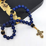 Чотки на 30 намистин з синього ляпіс-лазуриту та глянцевого, чорного оніксу, фото 8