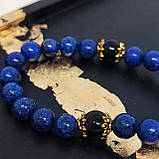 Чотки на 30 намистин з синього ляпіс-лазуриту та глянцевого, чорного оніксу, фото 4