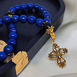 Чотки на 30 намистин з синього ляпіс-лазуриту та глянцевого, чорного оніксу, фото 6