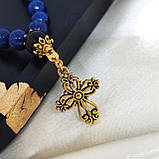 Чотки на 30 намистин з синього ляпіс-лазуриту та глянцевого, чорного оніксу, фото 5