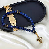 Чотки на 30 намистин з синього ляпіс-лазуриту та глянцевого, чорного оніксу, фото 7