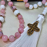 Чотки на 50 намистин білого, глянцевого агату та рожевого опалу на 50 бусин, фото 2