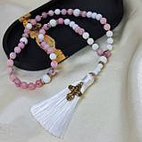 Чотки на 50 намистин білого, глянцевого агату та рожевого опалу на 50 бусин, фото 8