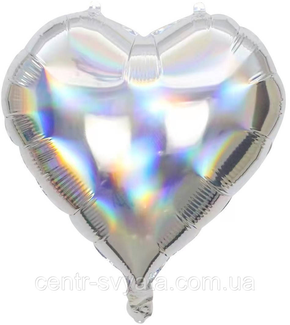Фольгована кулька КНР 18"(45 см) Серце голографічне срібне